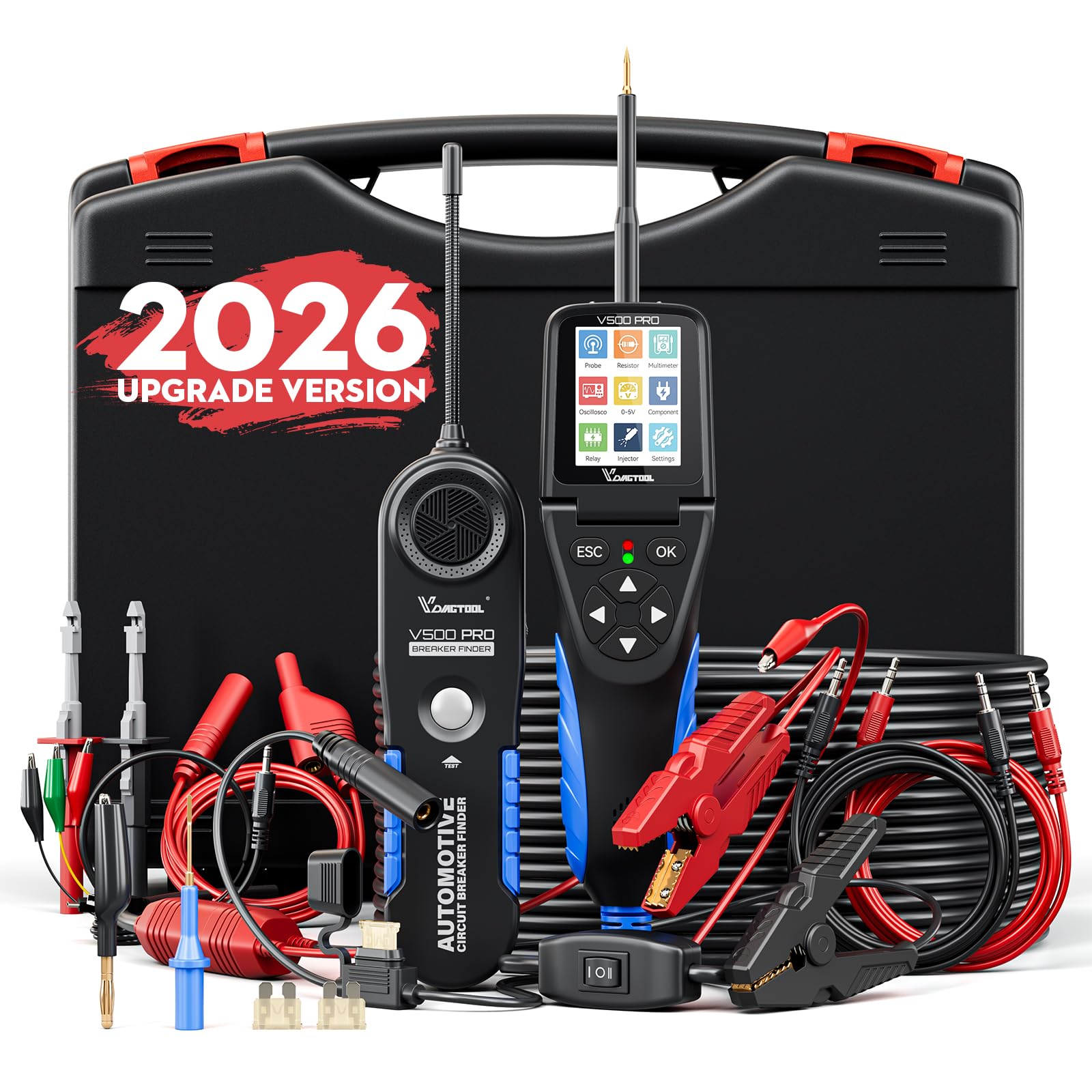 VDIAGTOOL V500 Pro Automotive Power Circuit Probe Tester with Breaker Finder, Multimeter Oscilloscope Relay Fuse Injector Test, 9V-30V Car Electrical Open Short Finder, 20FT Cable Wire Tracer Detector