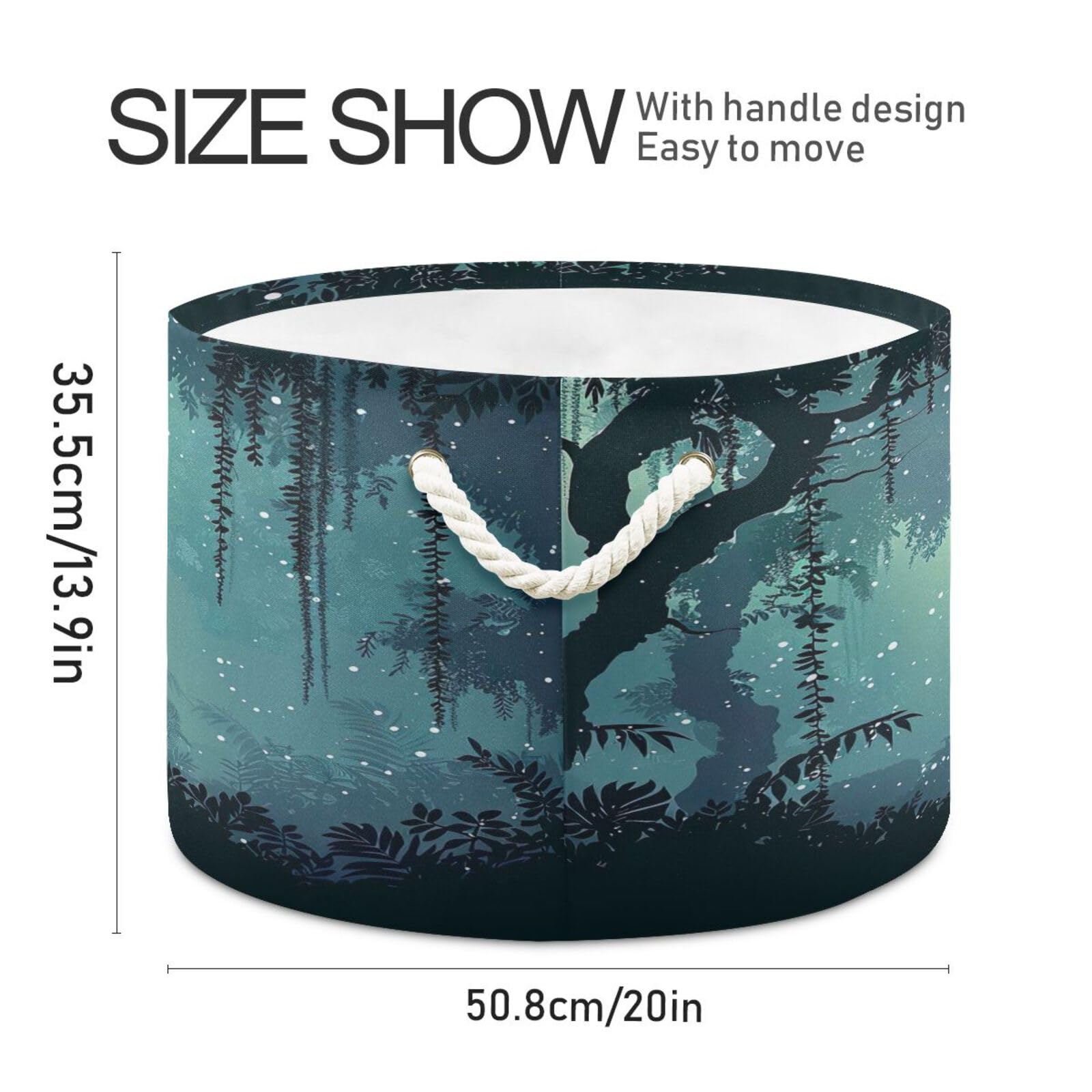 Jihqo Dense Jungle Forest Storage Basket Cotton Rope Baskets for Closet Fabric Laundry Baskets with Handle for Toy Home Office Room Organizer