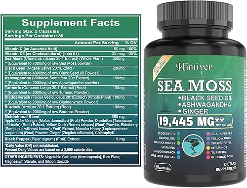 Miniatura 3 de Paquete de 2 unidades de bienestar definitivo aumenta la energía, la inmunidad y la función cerebral con 7000 mg de musgo marino, 4000 mg de aceite