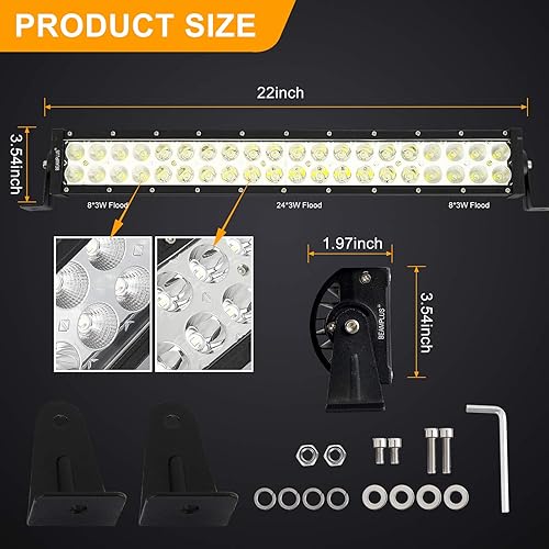 Miniatura 5 de Barra de luz LED de 22 pulgadas, 126 W, 12600 lúmenes, luces de trabajo, luces de conducción para camionetas, ATV, UTV 4x4, SUV, 12-24 V, IP68