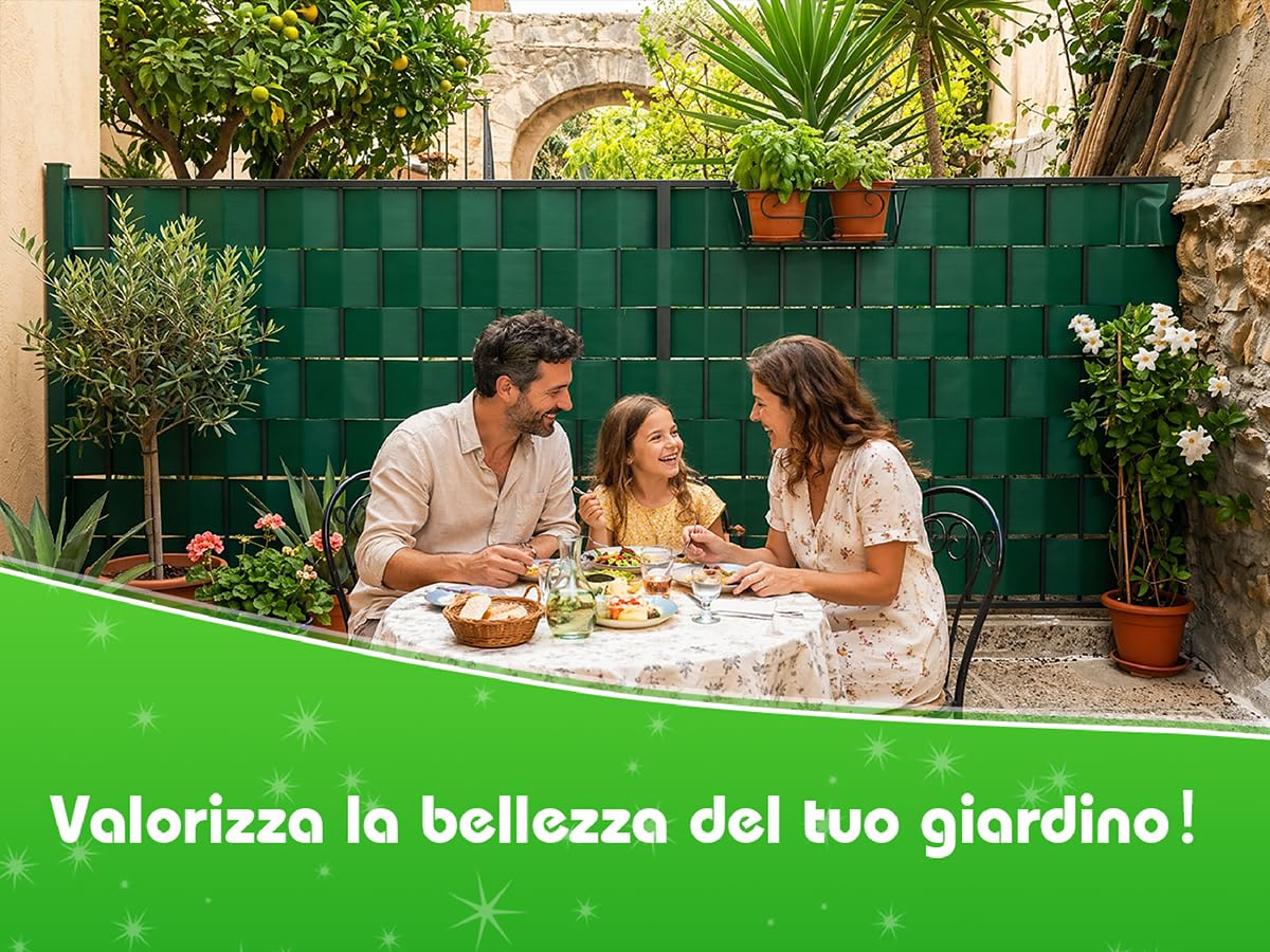 Strisce Frangivisto per Recinzione in PVC, Rotolo Verde 19x350cm, 450g/m². Resistente agli Agenti Atmosferici, con 20 Clip di Fissaggio.