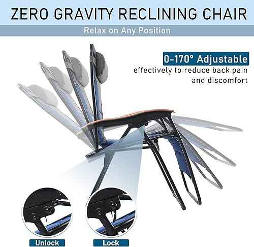 Miniatura 6 de PHI VILLA Sillón de gravedad cero acolchado tamaño XL, para amantes de la familia, con reposabrazos anchos reclinables, plegable, juego de 2,