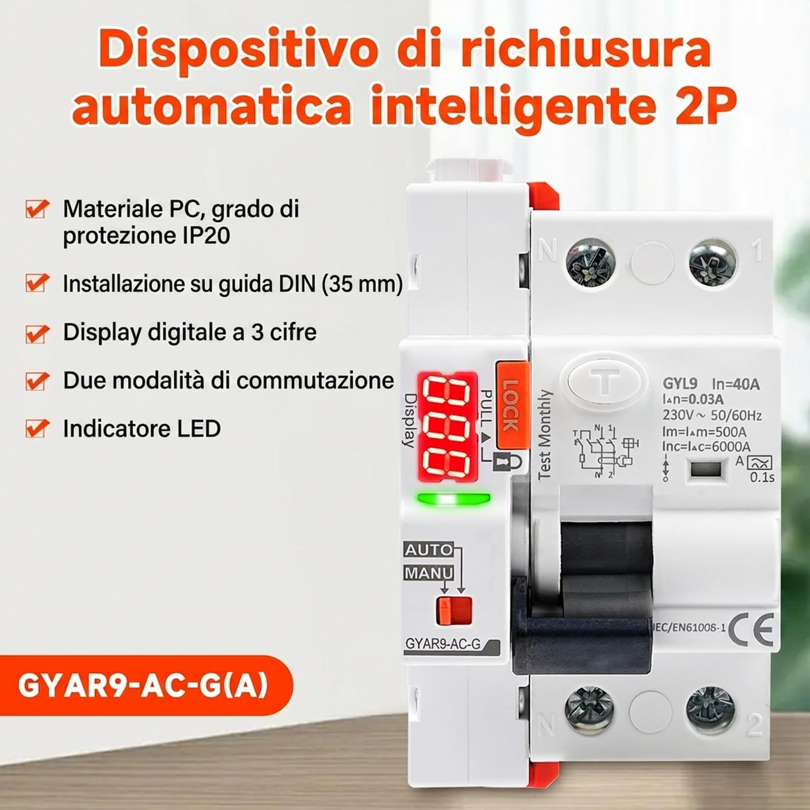 40A Salvavita con riarmo automatico Interruttore differenziale a riarmo automatico Differenziale riarmo automatico RCCB tipo A con display 220V 2P riarmo automatico in modalità auto.