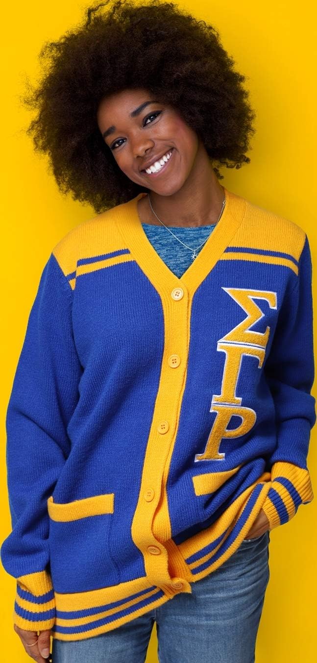 Big Boy Sigma Gamma Rho Divine 9 S7 Ladies Button Down Sweater [Royal Blue] - ID#31590-146-32-0-0