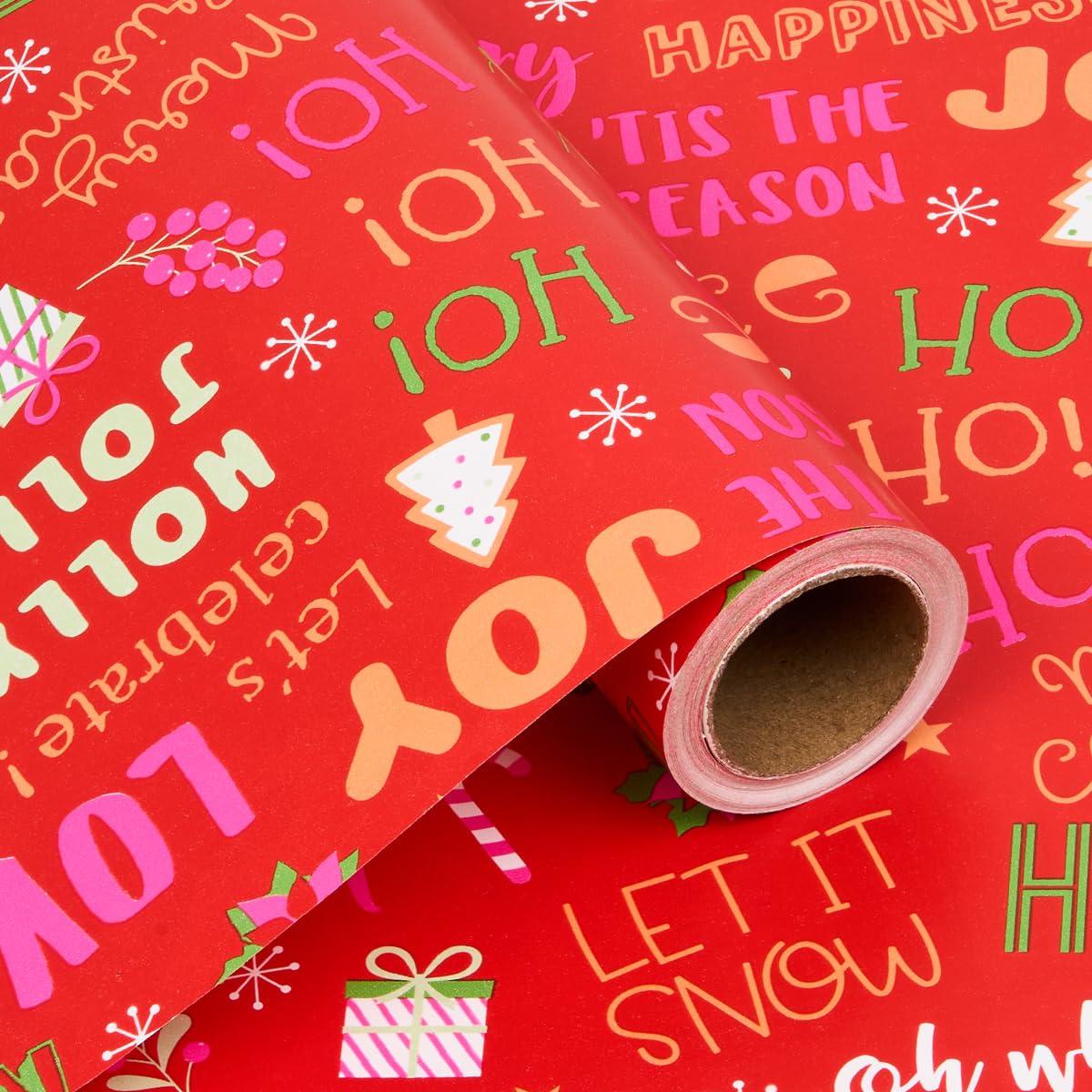 Red Gift Wrapping Paper Roll - Christmas Wrapping Paper Recyclable Letter Pattern Paper for Christmas, Birthday, Wedding Gift Wrapping - 43cm x 10M