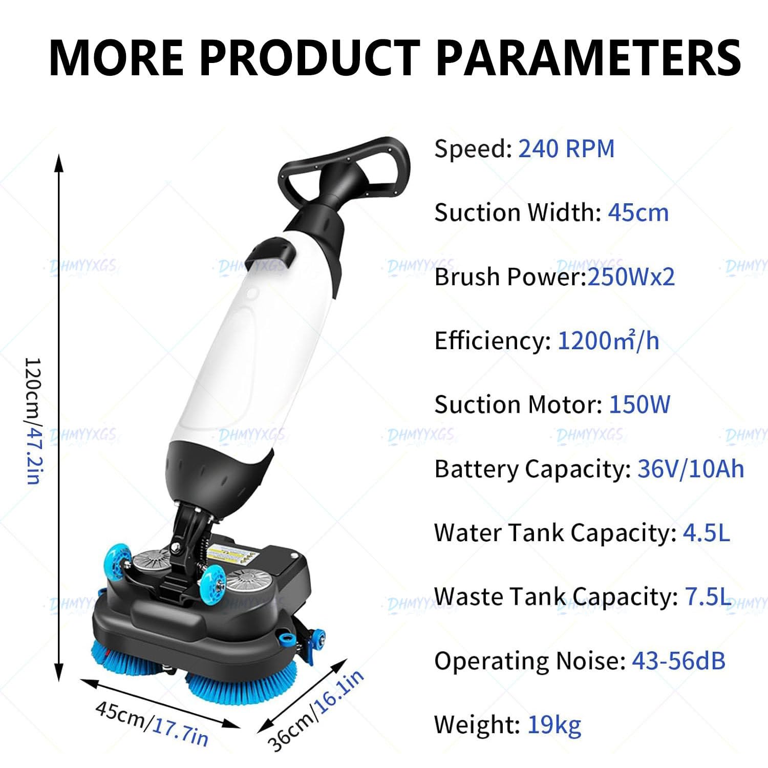 Máquina Fregadora Secadora Industrial Sin Cable,240 RPM con Cabezal Succión 360°,Autonomía Prolongada,Limpieza Profunda para Pisos Comerciales Y Superficies Duras White