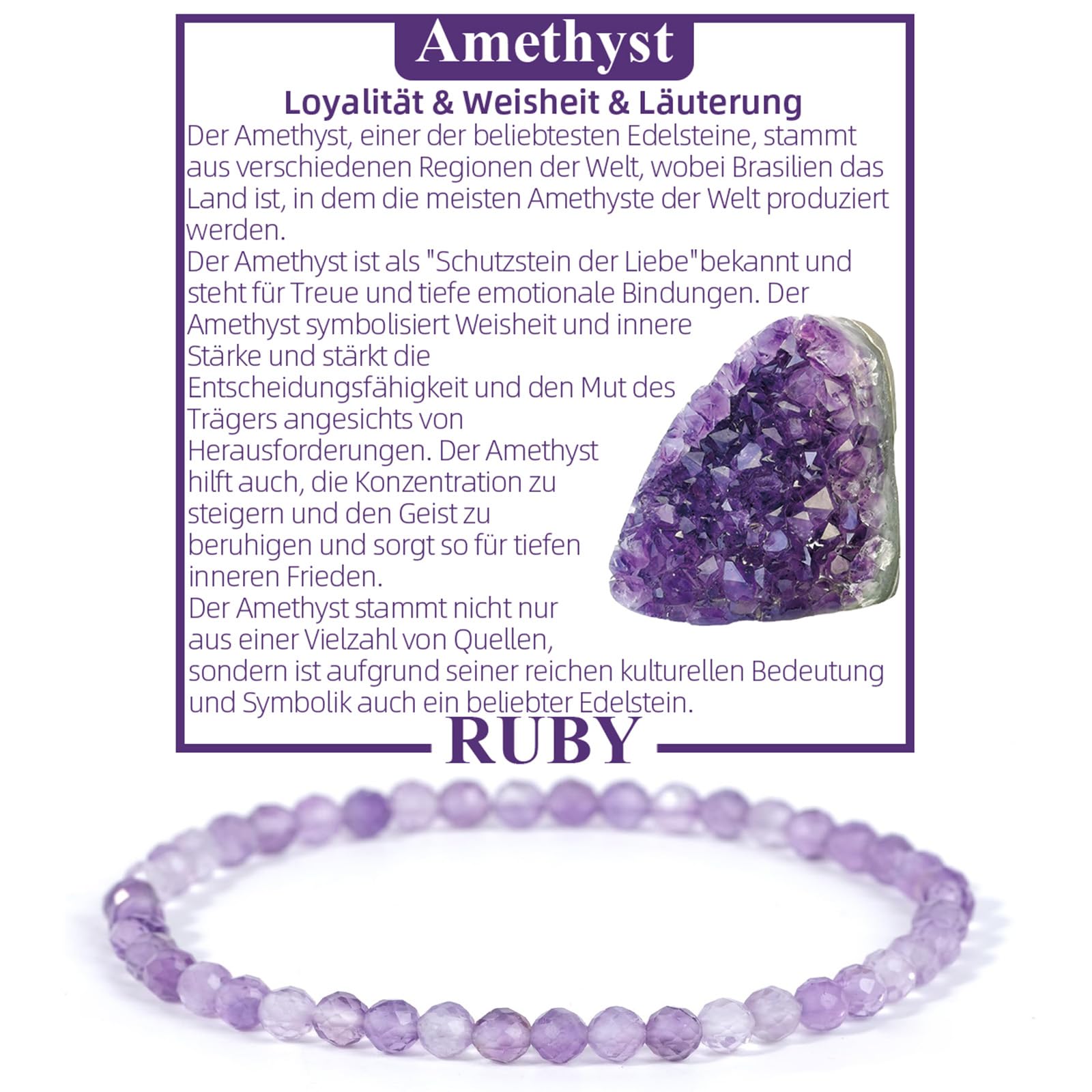 RUBY Perlenarmband Damen - Hochwertiges 4mm Edelstein Armband aus Facettierten Echten Natursteinen - Inklusive Geschenkbox Geschenk für Sie