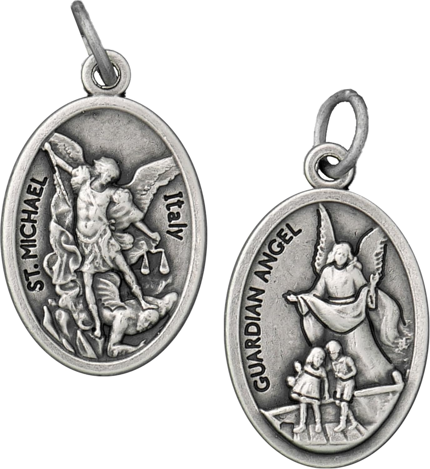 St Michael and Guardian Angel Medal 1" - 100 Count Bulk Pack, Catholic Protection for Police Officers, Firefighters, First Responders, Catholic Gifts for Evangelization