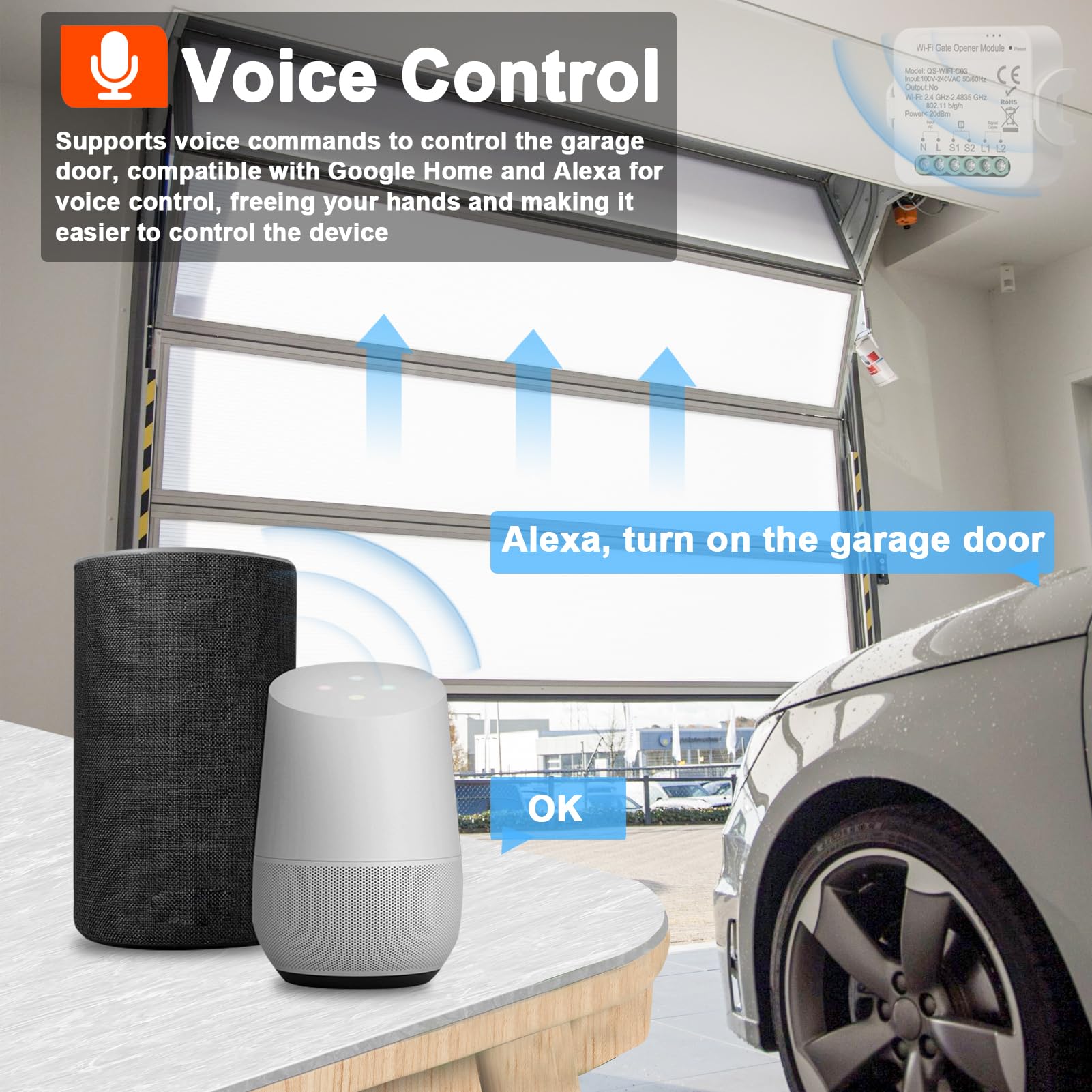 WiFi ouvre-porte Intelligent ouvre-porte de garage contrôleur téléphone portable à distance APP contrôle Compatible avec Alexa Google Home pour la commande vocale