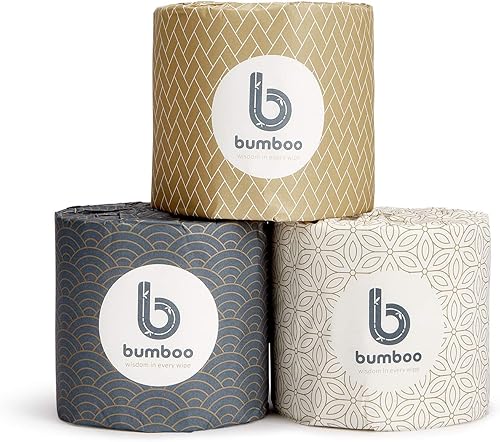 Bumboo Paquete de 48 rollos de papel higiénico de bambú Papel higiénico envuelto de 3 capas, 300 hojas Papel higiénico ecológico a granel Rollo