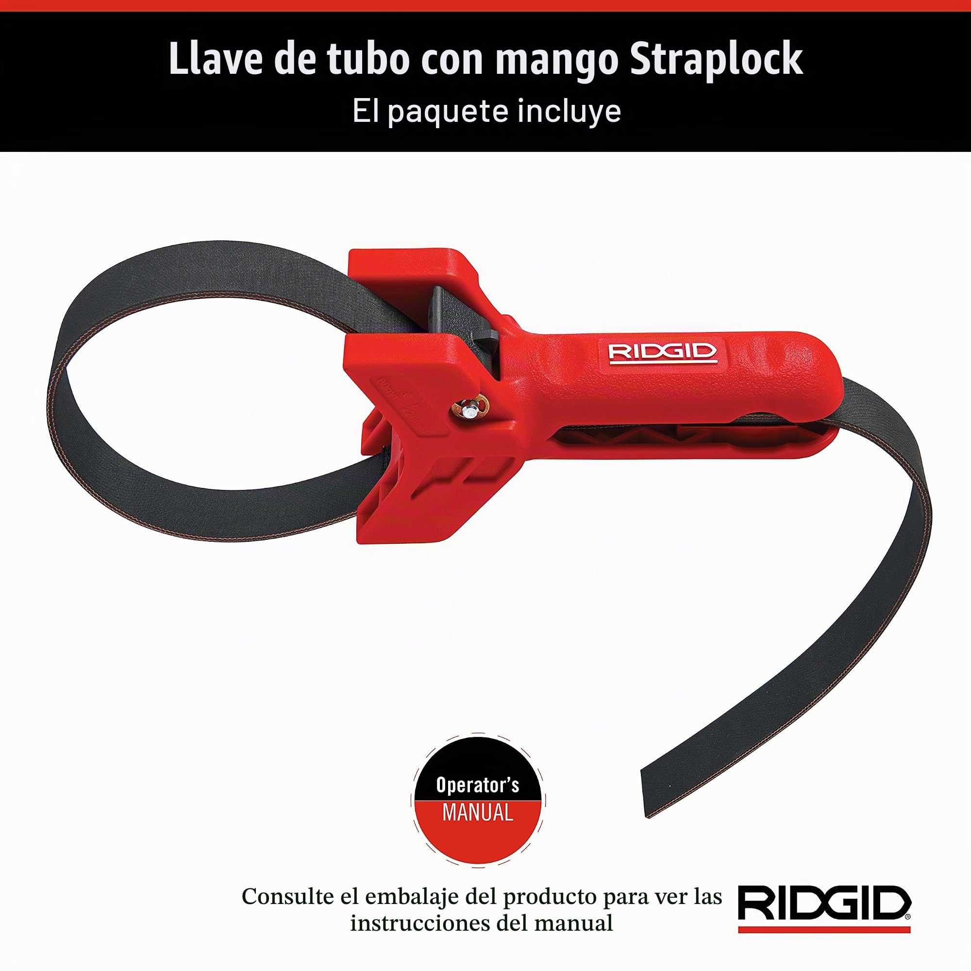 RIDGID 42478 Asidero de tubos STRAPLOCK, Llave de correa de 3 a 8 pulgadas