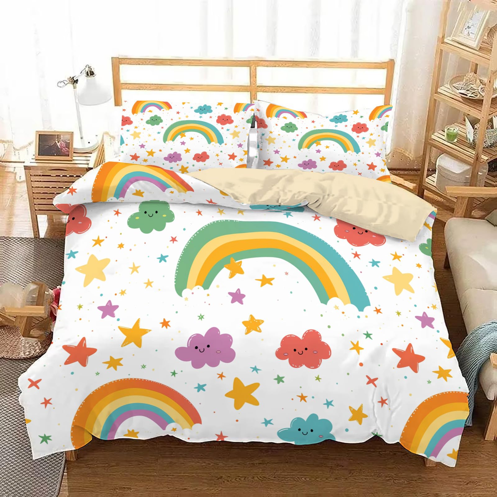 Impression de arc-en-ciel mignon sur parure de lit adulte pour des nuits douces