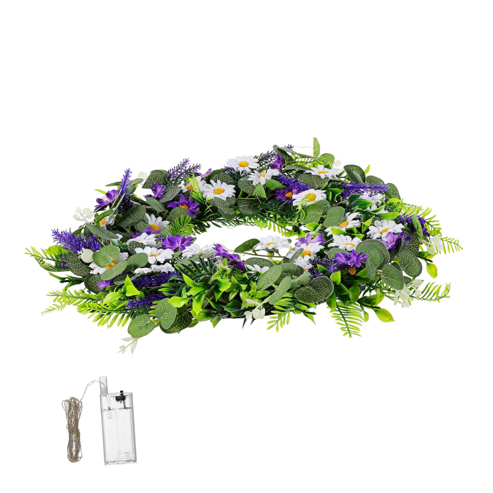 Zerodeko Sommerlicher Türkranz mit Künstlichem Lavendel und LED Beleuchtung aus Kunststoff Langlebig und Einfach zu Hängen für Haustürdekoration bei Hochzeiten und Frühling
