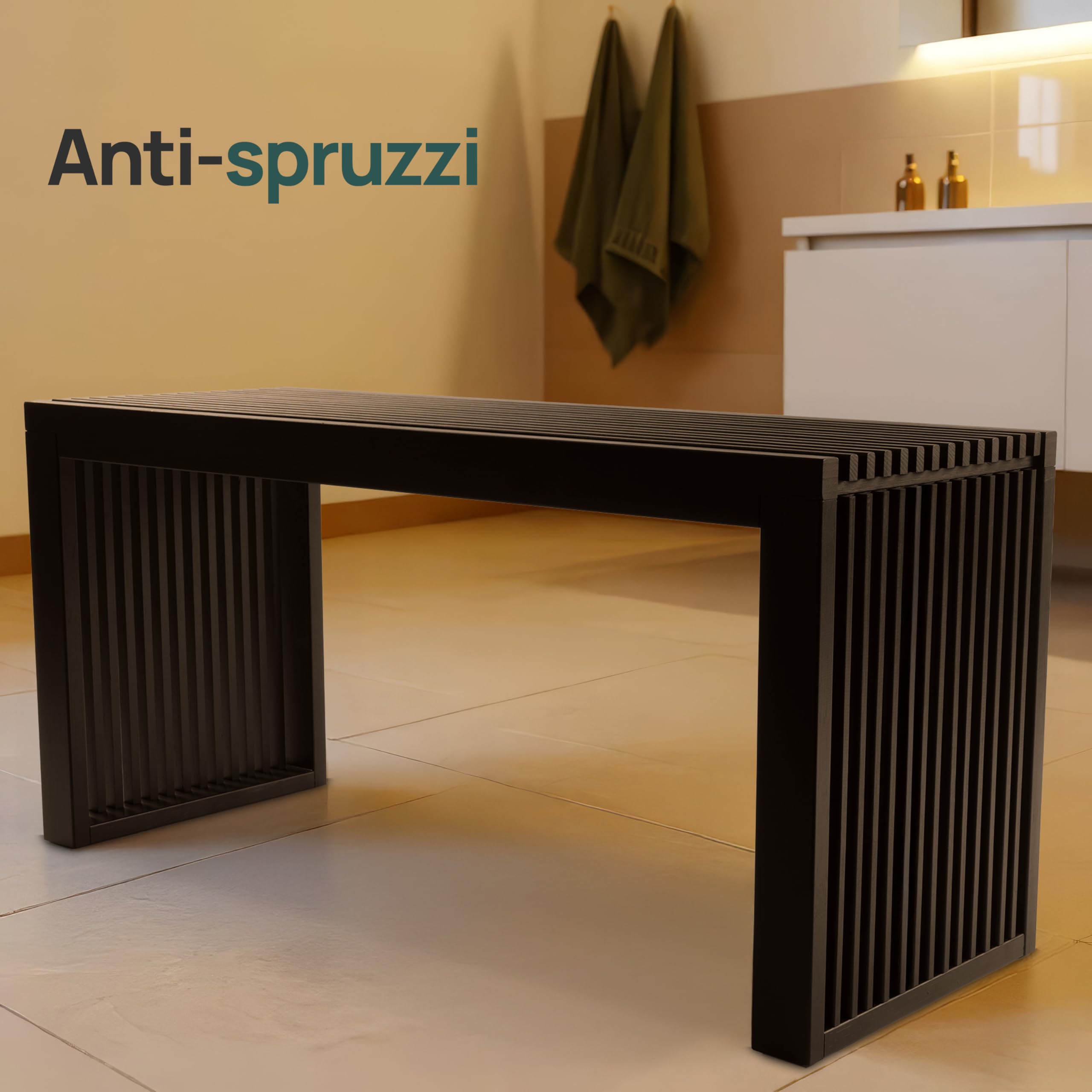 BAM BOO BOX Panca in bambù nero – panca legno senza schienale per corridoio, bagno, cucina, sala da pranzo o camera da letto – piccola panca 90 x 33 x 43 cm – portata 250 kg