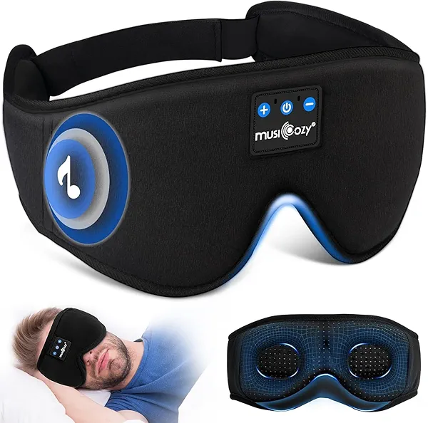 MUSICOZY Sleep Headphones, Bluetooth 5.4 Sleep Mask Headband Headphones Sleeping Eye Mask, Wireless Music Earbuds Earphones with HD Stereo Speakers for Side Sleepers, Cool Gadgets Unique Gift