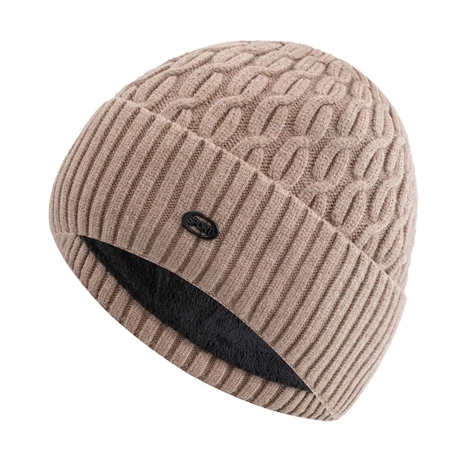 Elegancka i miękka czapka unisex, ciepła czapka zimowa z podszewką futrzaną dla mężczyzn i kobiet, gruba czapka z dzianiny do jazdy na nartach i sportów poślizgowych. (Khaki)