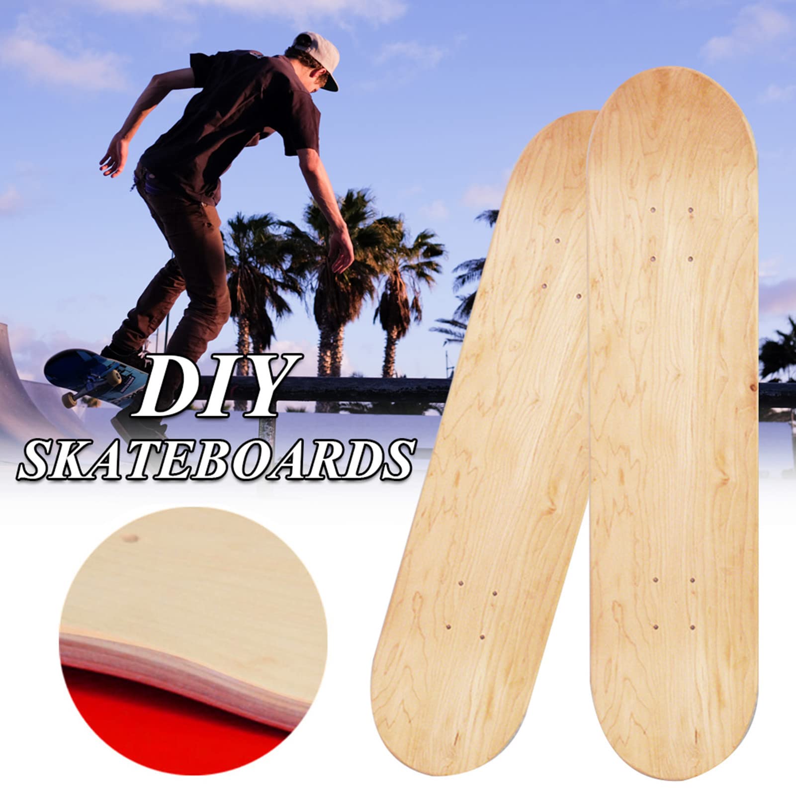 Skateboard 8 Pouces 8 Couches Érable Blank Double Concave - Planche Vierge Naturelle Pour Street Park Et Pool