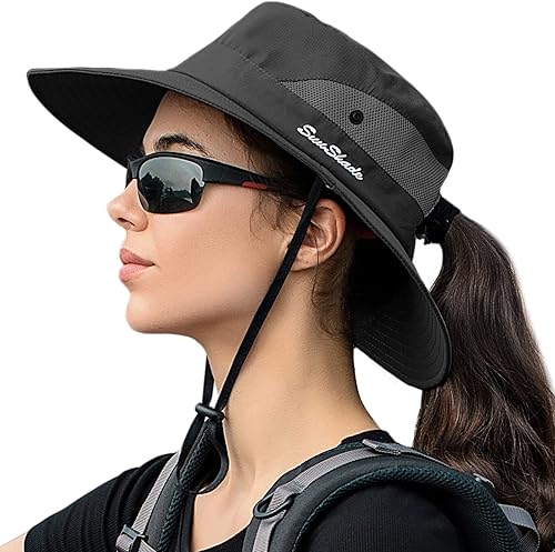 Sombrero de sol para mujer con protección UV, malla plegable, ala ancha, sombrero de pesca para playa