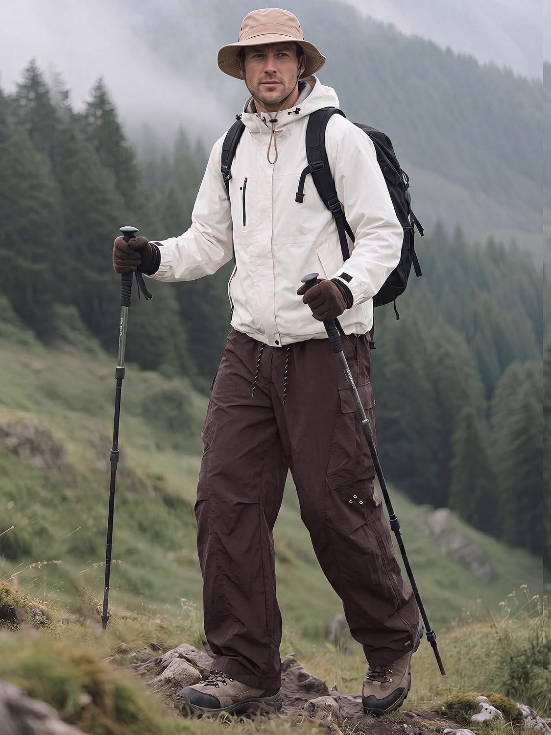 Mens Baggy Hiking Cargo Pants Parachute Water Resistant Lightweight Wide Leg Pants Outdoor Climbing Trousers