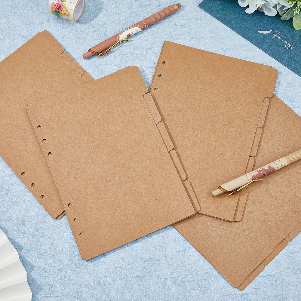 SUPERFINDINGS 20 Sheets A5 Kraft Paper Dividers 5-Tab/6-Hole Cover Ring Binder Burlywood 6 Holes Ring Index Page for Planner Notebook Loose Leaf Binders 20.8x15x0.02cm - Image 3
