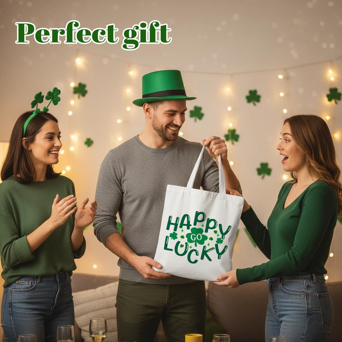 St. Patrick's Day Tote Bag Canvas Handbag Grocery Bags for Shopping Travel Party - Image 5