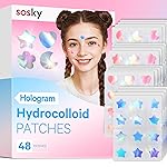 Sosky Hologram Pimple Patches for Face, Hydrocolloid Acne Patches with Salicylic Acid, Cute Star Zit Stickers,Colorful Blemish Covers,48 Count Blue Pink Star Heart Moon Flower