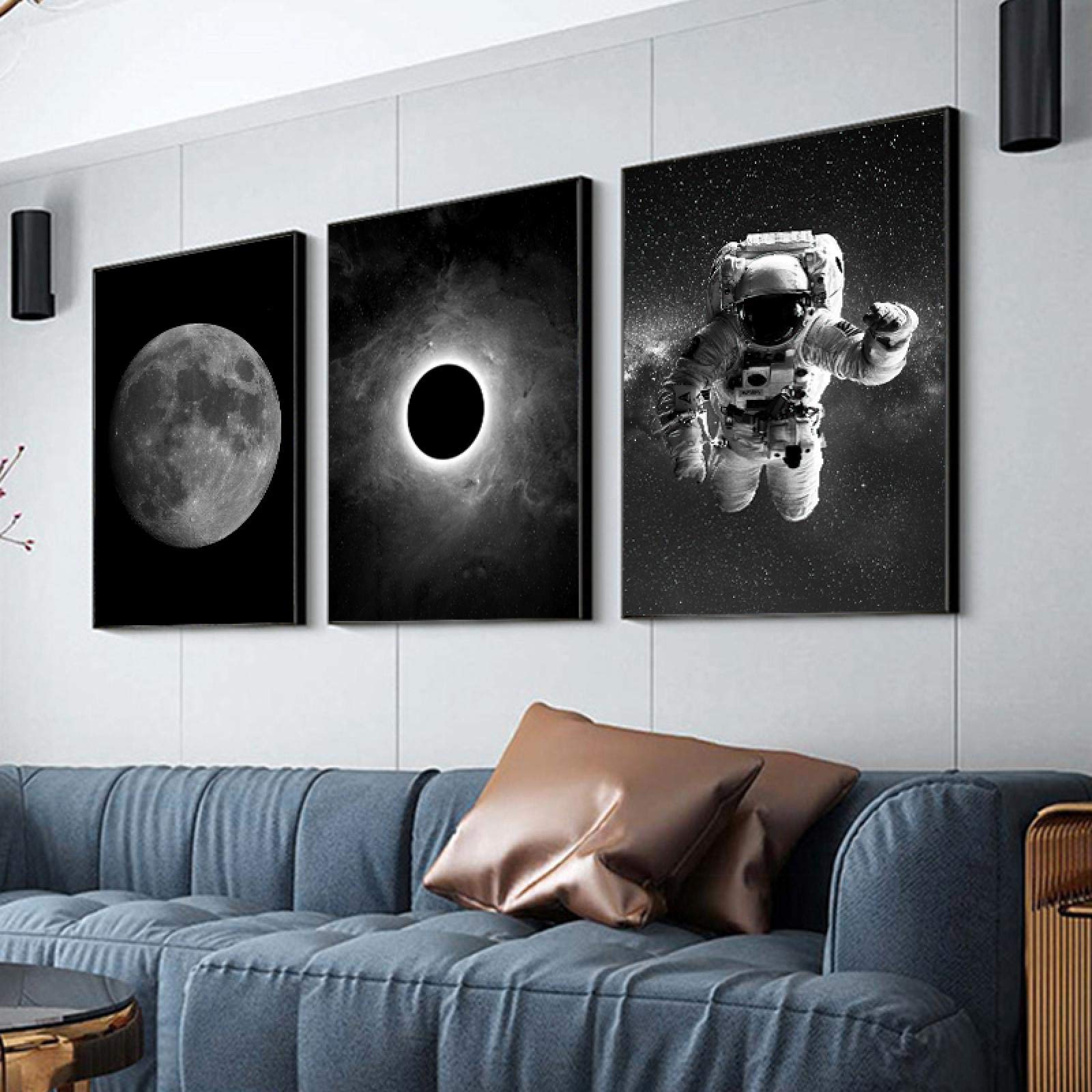Toile astronaute noir et blanc triptyque 50x70cm impression haute definition - 8