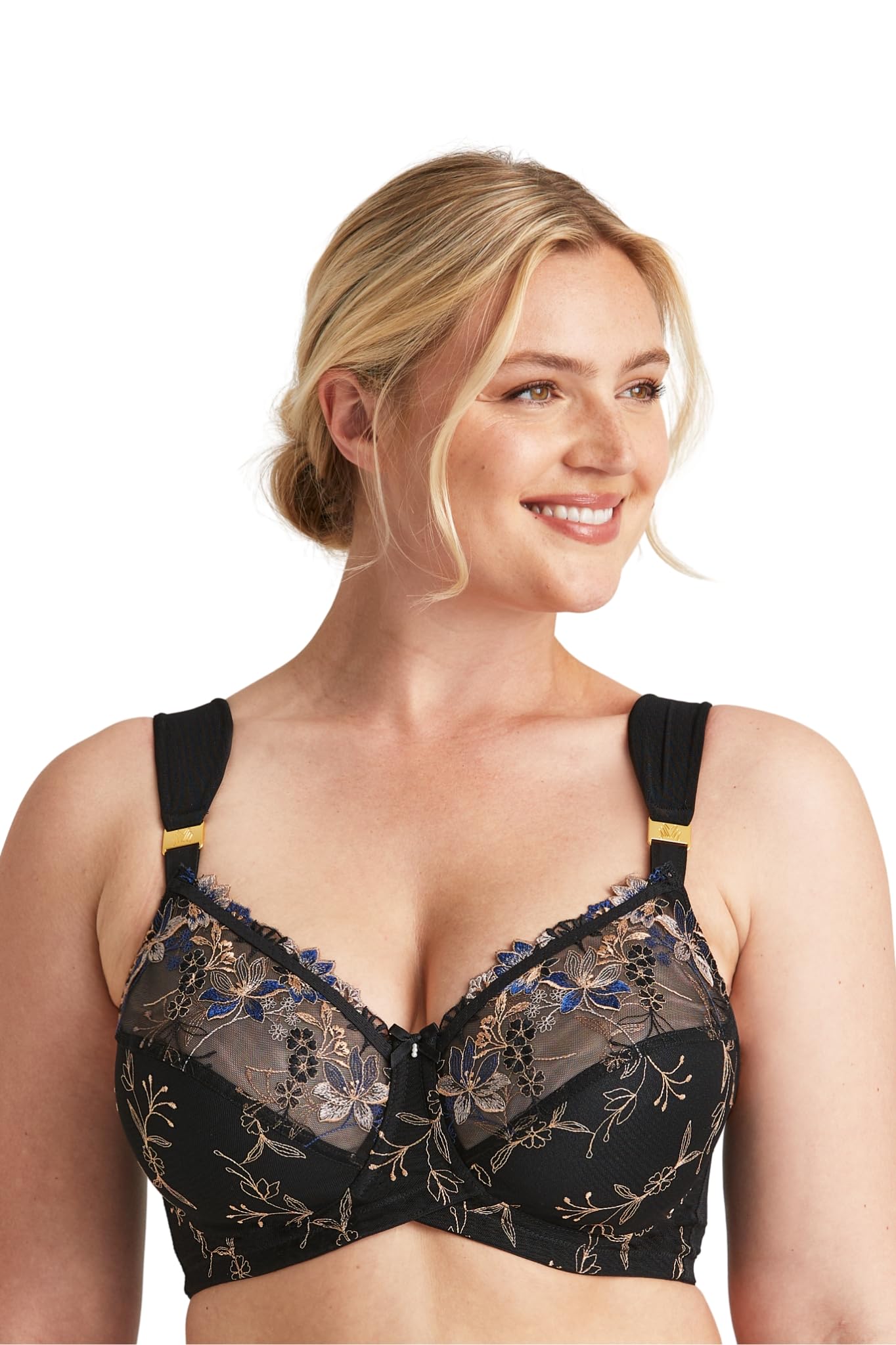 Miss Mary Of Sweden Women's Black Embroidered Dreams Underwired Bra With Exclusive Lace And Support 38E