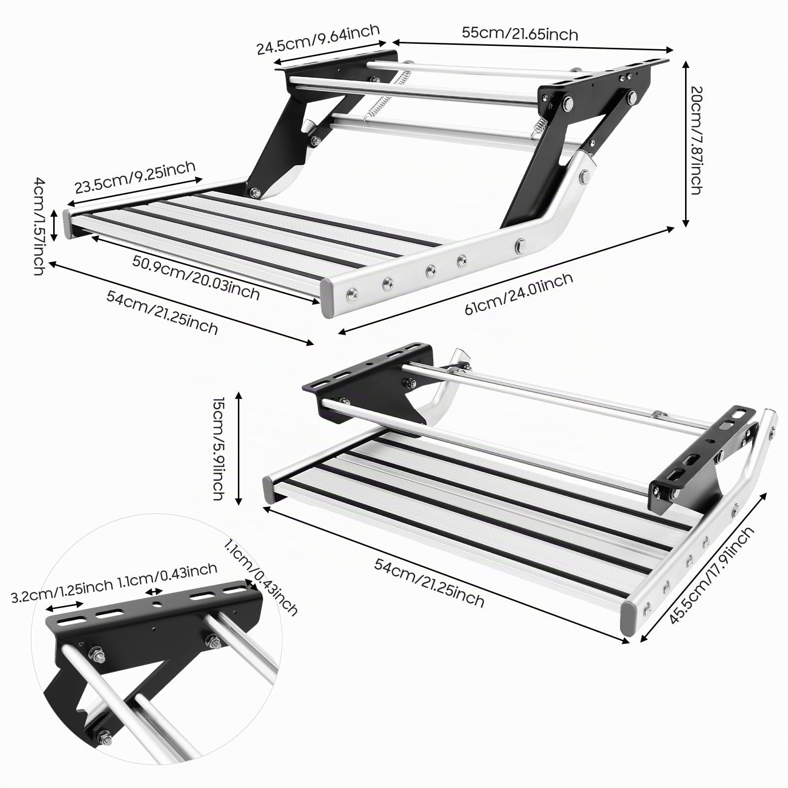 Peldaños para caravana Trittstufe manual para autocaravana plegable Camper Stufe de entrada Trittstufe con capacidad de hasta 150 kg RV Schritt con tiras antideslizantes