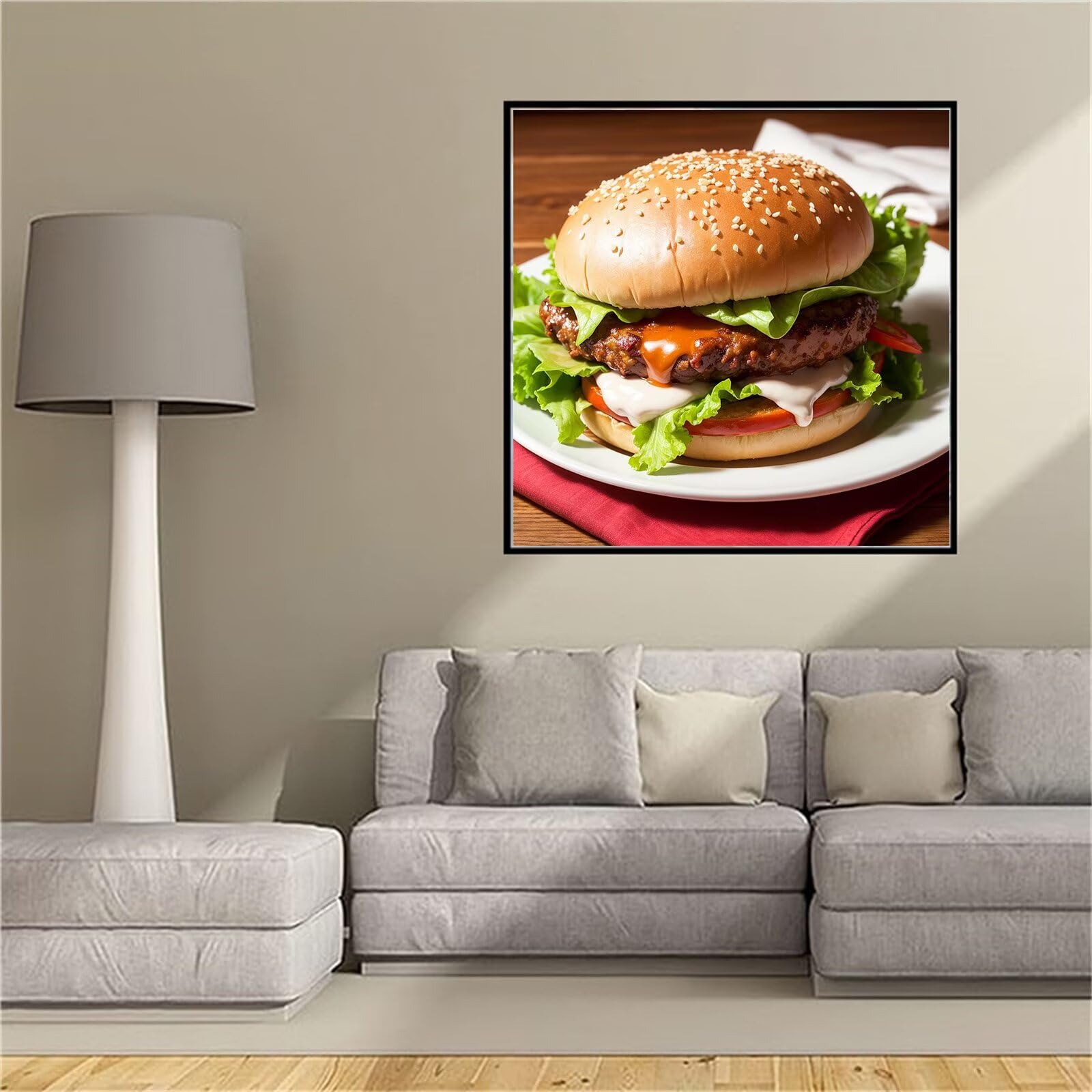 Broderie diamant hamburger 45x45cm pour évacuer le stress et décorer votre intérieur