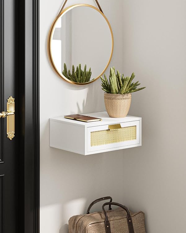 Aienvey Floating Nightstand, Floating Shelf with Drawer, Wall Mounted Nightstand, Floating Bedside Table (White Rattan) by Aienvey - Used condition - Image 7