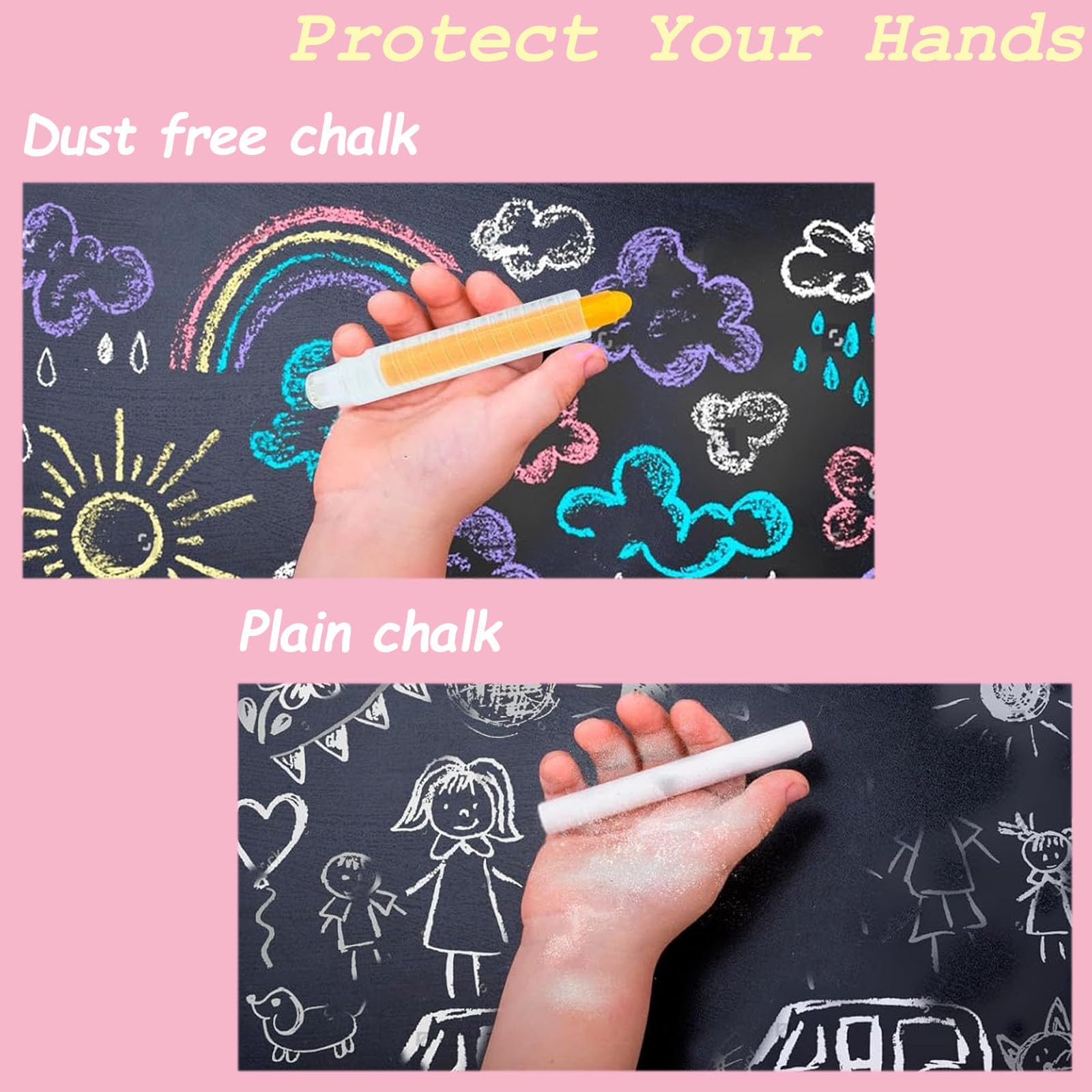 Lote de 12 lápices de tiza de color sin polvo para niños, tiza lavable no tóxica, con 1 soporte magnético para tizas y 1 borrador para pizarra negra y herramientas de escritura