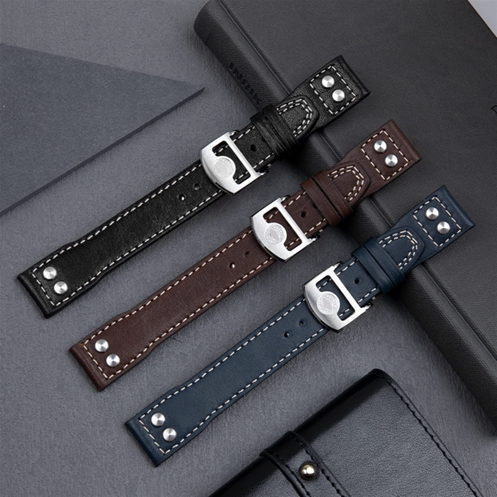 NFFRK 20mm miękki pasek do zegarka z prawdziwej skóry do paska IWC do akcesoriów Portofino Big PILOT Mark 18, Kolor czarny, 20mm