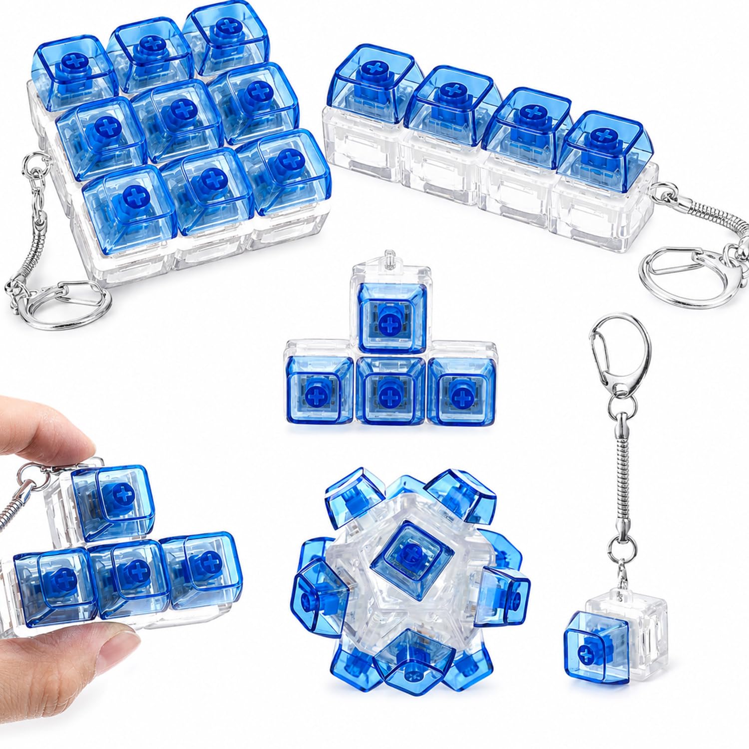 5 Pcs Keyboard Fidget Toy, Clicker Fidget Keychain Portable Clicky Keyring for Decompression, Stress Relief Gifts for Adults Office Desk