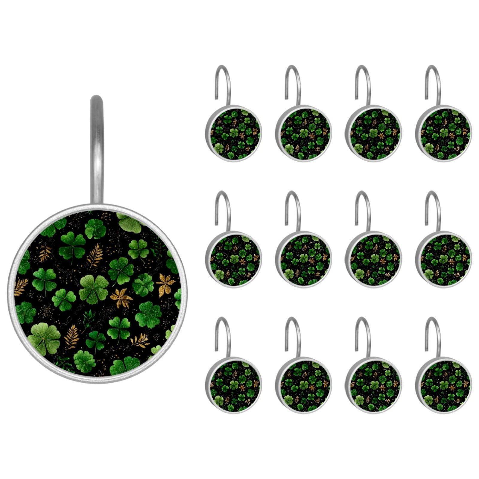 Happy St. Patrick's Day Decorative Shower Curtain Hooks Rings,Set of 12pcs Shower Curtain Hooks,Rustproof Decorative Shower Rings for Bathroom
