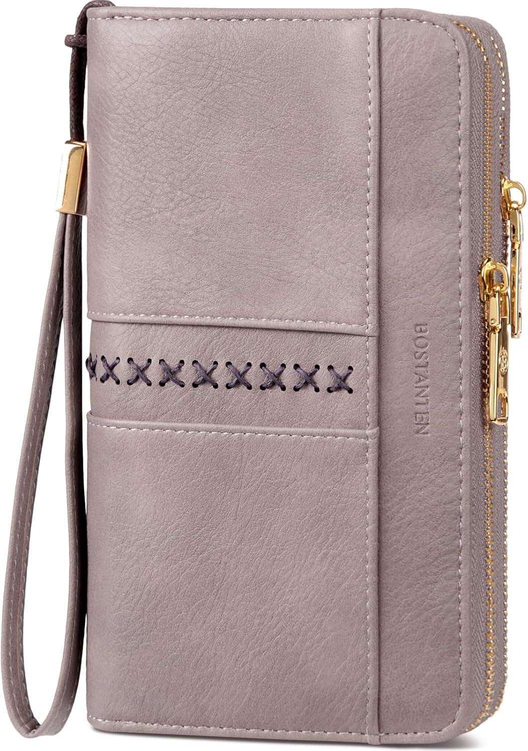 BOSTANTEN Wallets for Women Leather RFID Double Zipper Around Credit Card Holder Large Capacity Wristlet Clutch Wallet