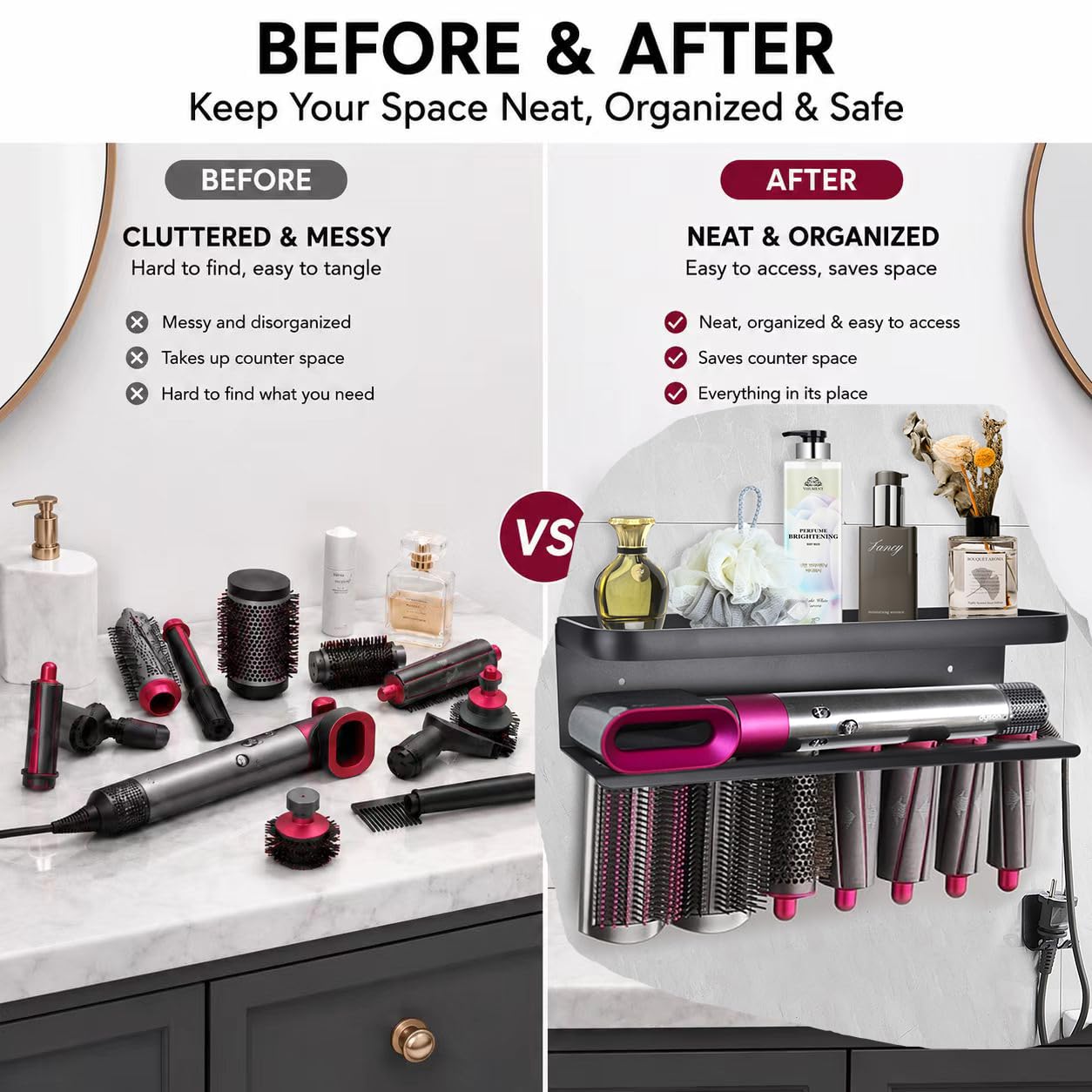 Halterung für Dyson Airwrap,Wandhalterung Organizer Edelstahl Ohne Bohren