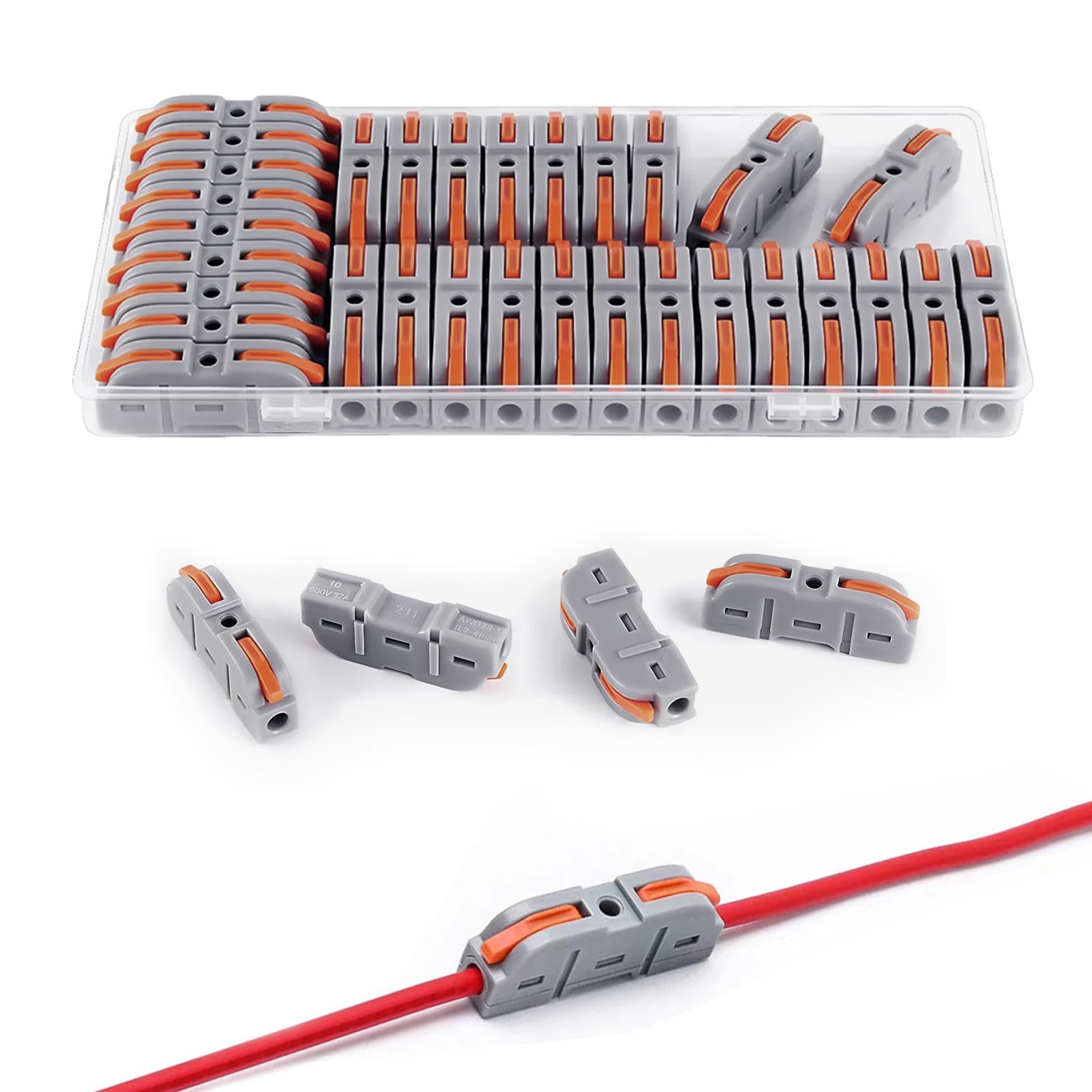 35 Pcs Electrical Connectors, Lever Nut Wire Connectors Terminals Blocks for Quick Spli-CING into Way Compact Conductor Cable Connectors, Quick Connect Butt Terminals for DIY Splicing