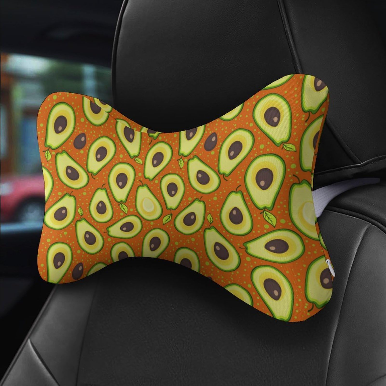 SMAZDFXX Avocado Car Neck Pillow Set of 2 Car Seat Head Support Cushion Bone Pillows with Elastic Strap
