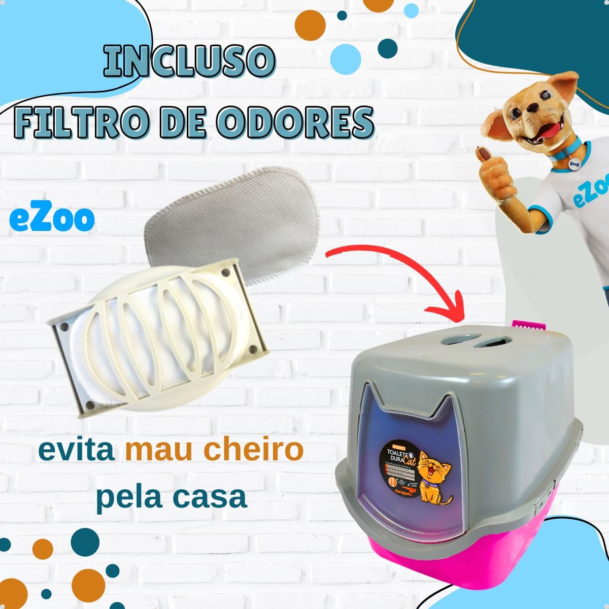 Caixa de areia para Gatos Rosa Toalete Duracats Banheiro Bandeja Sanitário Higiênico Facil Limpeza Confortável com Comedouros e Pá