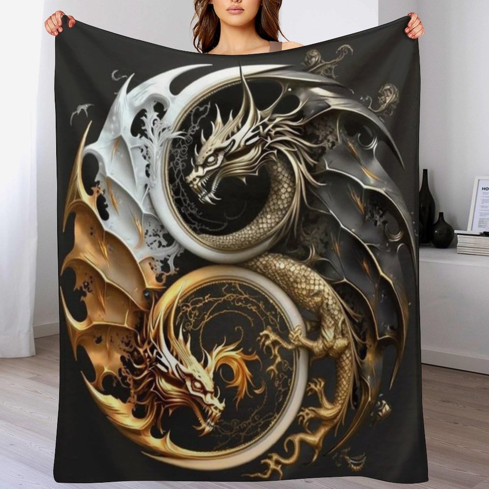 Couverture Dragon en polaire et peluche flannel douce pour lit et canapé de 150x200cm