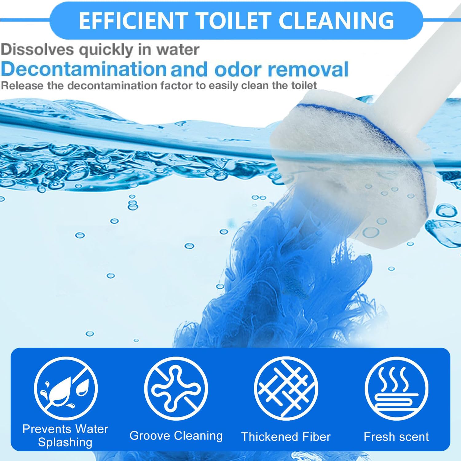 60 ricariche per WC Clorox, per scopino WC usa e getta, strato di pulizia ispessito, non si sfalda, per la pulizia di ceramica e bagno (blu)