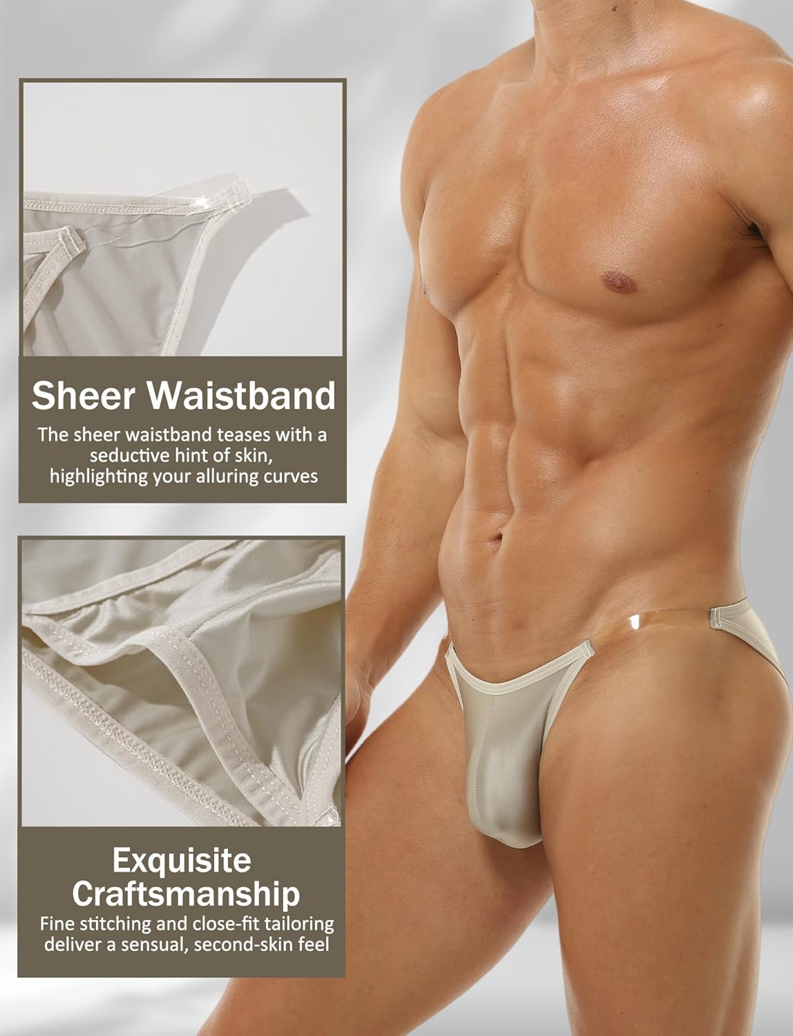 FEOYA Men's Sexy Low Rise Bikini Briefs Soft See-through String Cut Panties Bulge Pouch Underwear with Clear Strap - Image 4