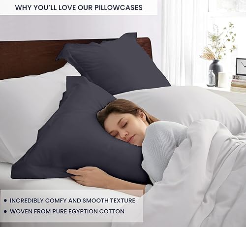 Miniatura 9 de Kotton Culture Juego de 2 fundas de cojín EuroShams 100% algodón egipcio de 600 hilos, fundas protectoras de alta calidad (gris, 26 x 26 pulgadas)