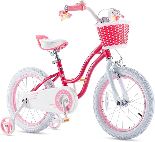 Miniatura 33 de RoyalBaby Stargirl - Bicicleta infantil de 14 pulgadas para niñas con ruedas de entrenamiento y canasta, color azul 09. [Clásico] Azul cielo,ROSA