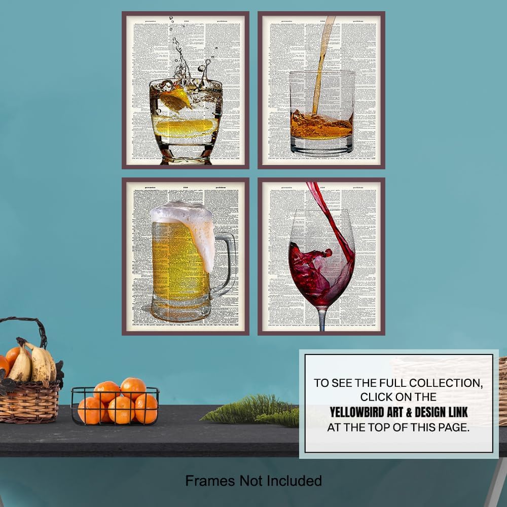 Man cave Decor Bar Decor LARGE 11x14 - Bar Wall Decor - Whiskey Cocktail Print for Men - Wall Art for Men - Wine Wall Decor - Beer Art - Vintage Photos for Game Room Decor