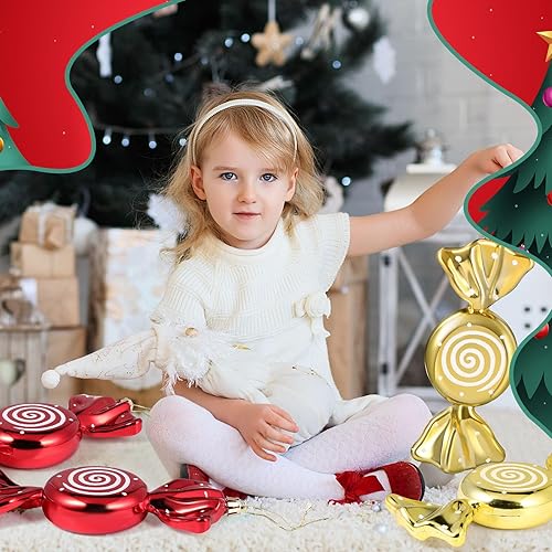 Miniatura 7 de Aoriher 2 adornos grandes de caramelo de Navidad de 7.6 pulgadas para colgar con purpurina, adornos de bastón de caramelo grande para árbol de