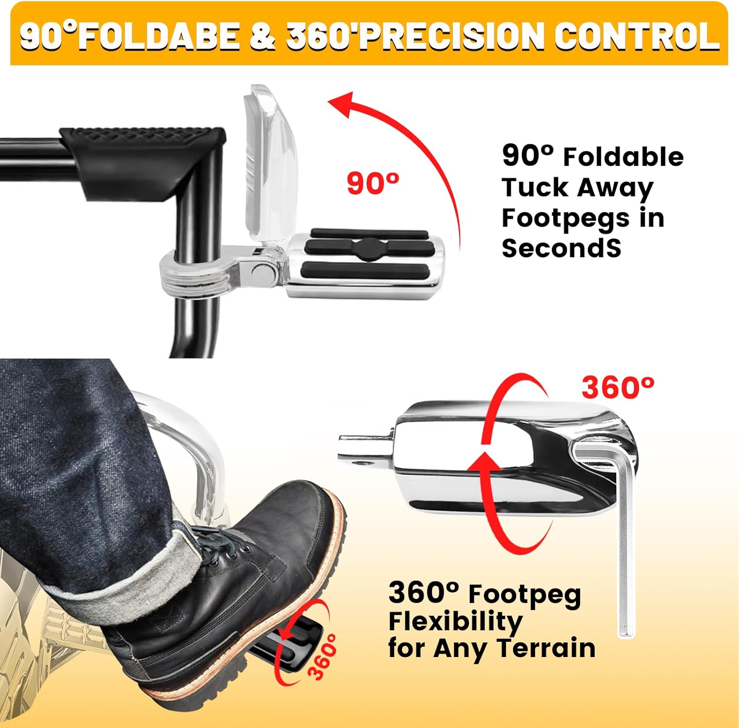 1.25" Adjustable Highway Pegs, Foot Pedal Bracket Clamp for Harley Touring Street Glide Road Glide Softail Dyna Sportster Honda Kawasaki Suzuki Yamaha Indian 1 1/4" Engine Guard, Chrome