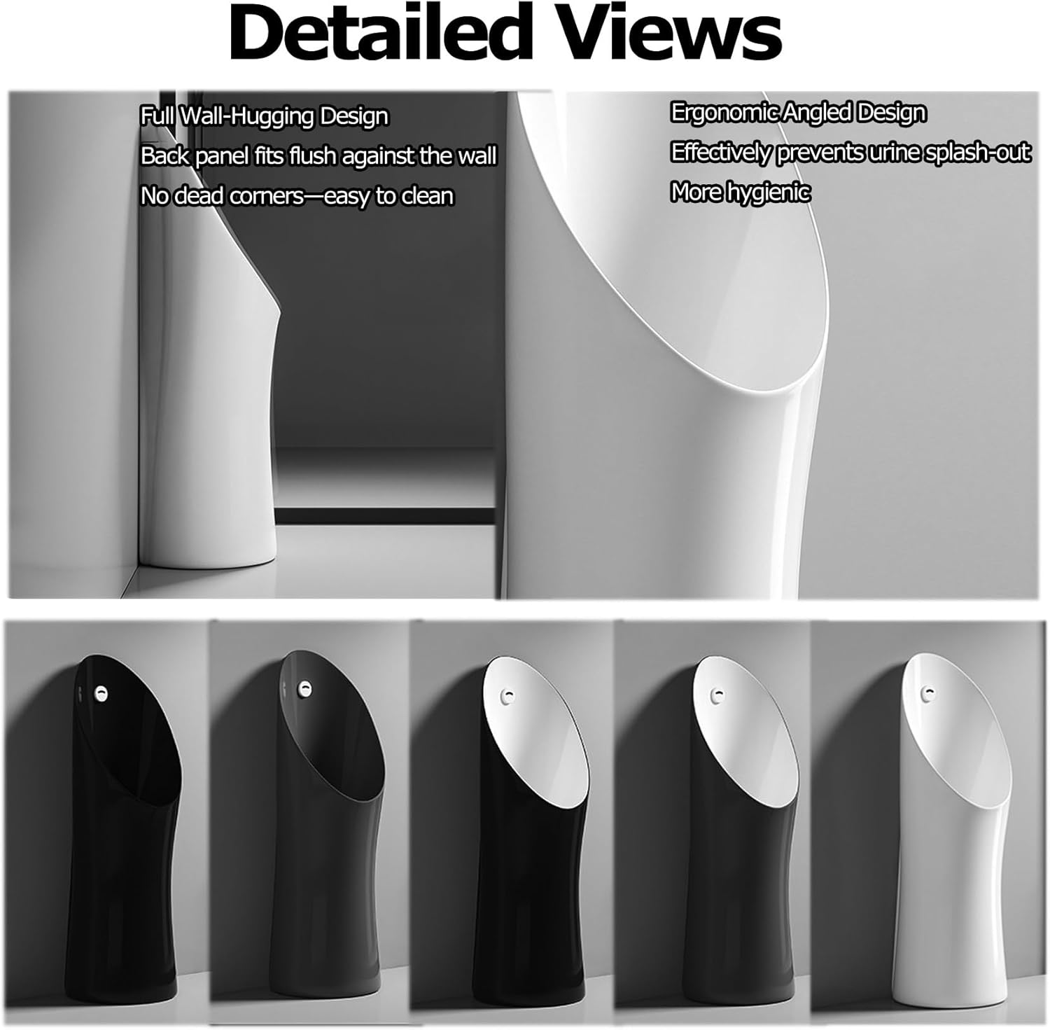 Ceramic Urinals for Men with Automatic Induction Flush, Floor-Standing Mens Urinal with Nano-Glaze Self-Cleaning Surface, for Home Bathroom, Hotel and Commercial Use(Gray)