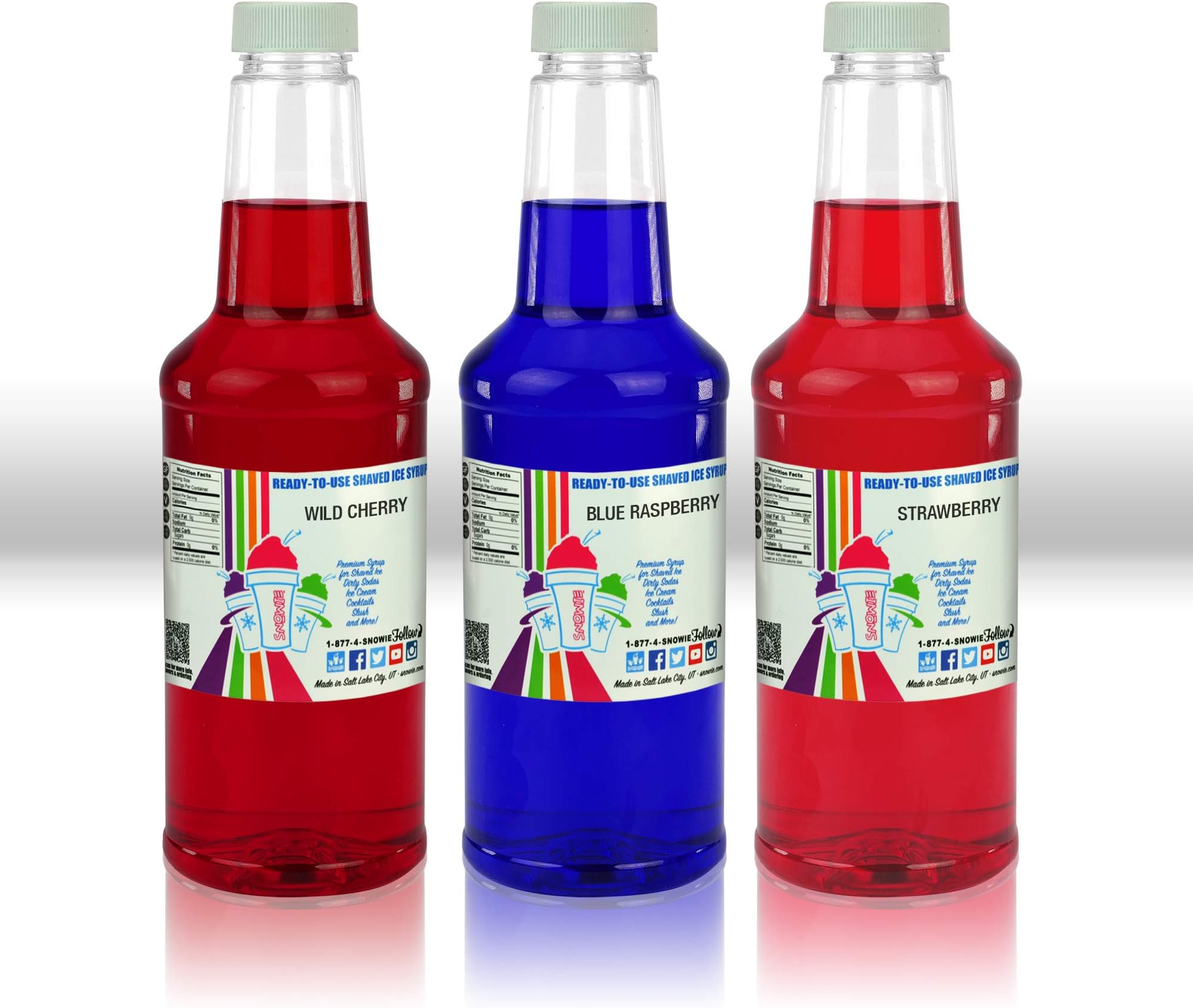 SNOWIE - Premium Shaved Ice Snow Cone Syrup Ready To Use 3 pack (Berrylicious Pack)